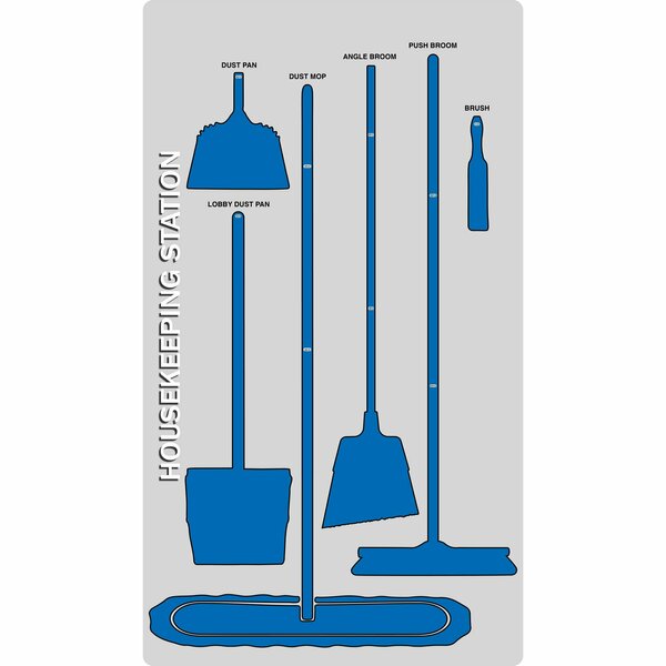 5S Supplies 5S Housekeeping Shadow Board Broom Station Version 2 - Gray Board / Blue Shadows No Broom HSB-V2-GRAY/BLUE-BO